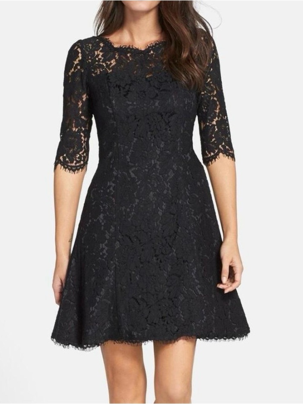 Eliza J Black Lace Fit-and-Flare Mini Dress
